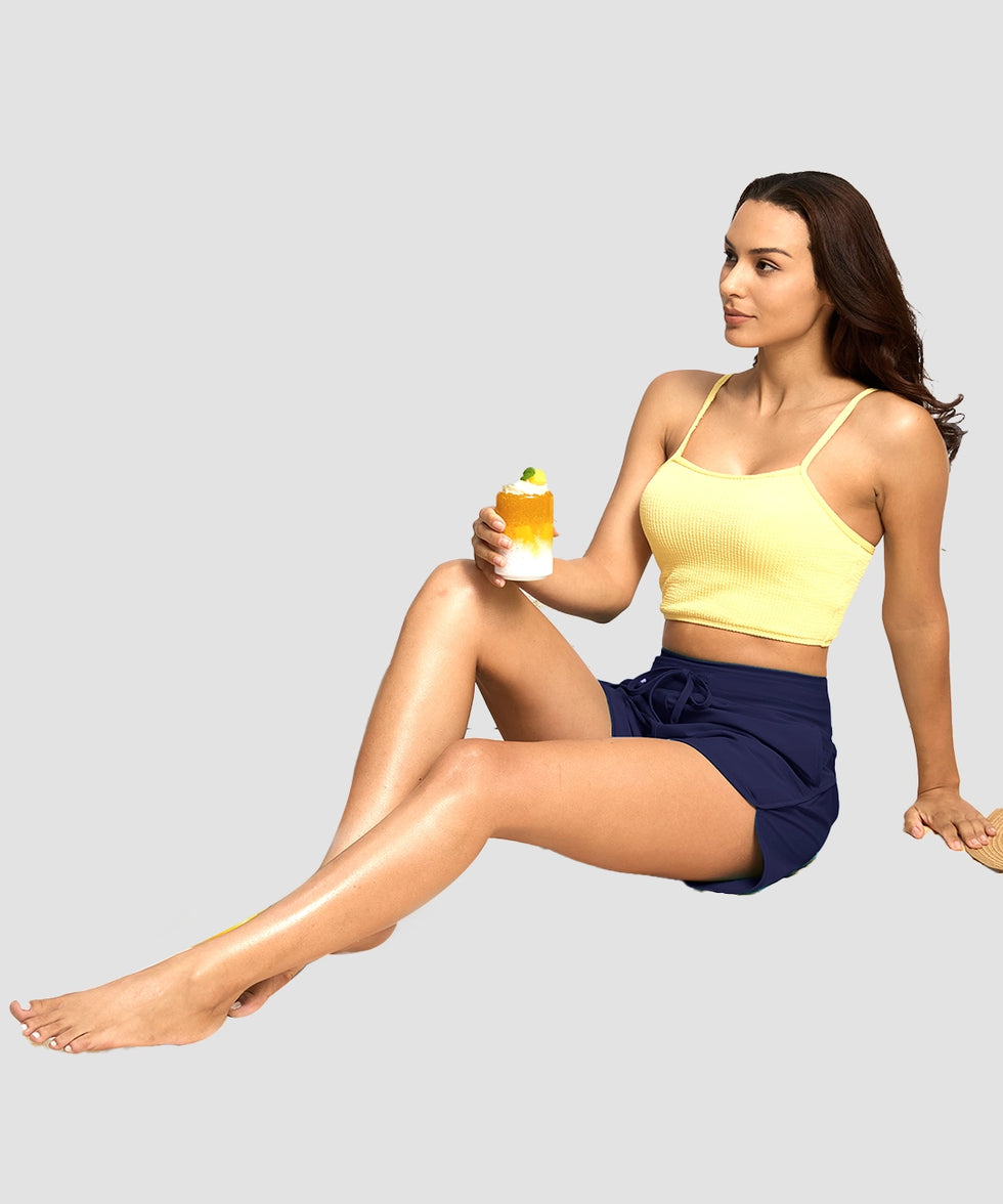 g-drykit™ high waisted pocket swim shorts in navy - on model view