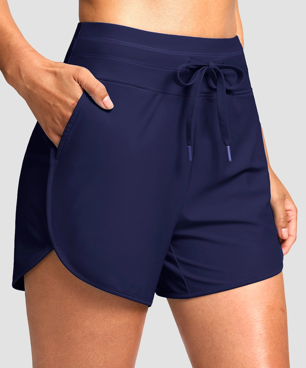 g-drykit™ high waisted pocket swim shorts in navy - pocket detail view