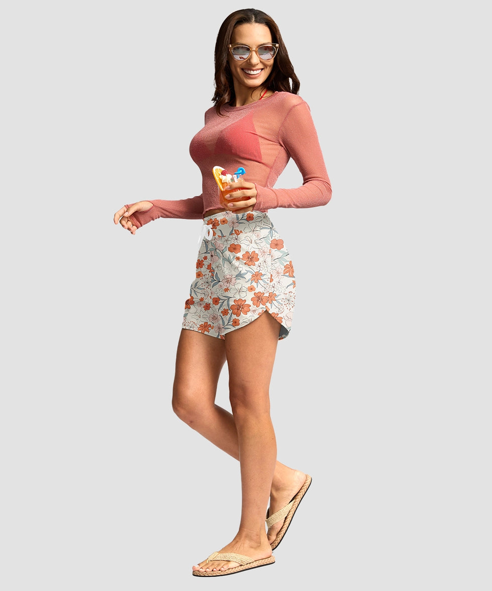 g-drykit™ high waisted pocket swim shorts in orange flower - on model view