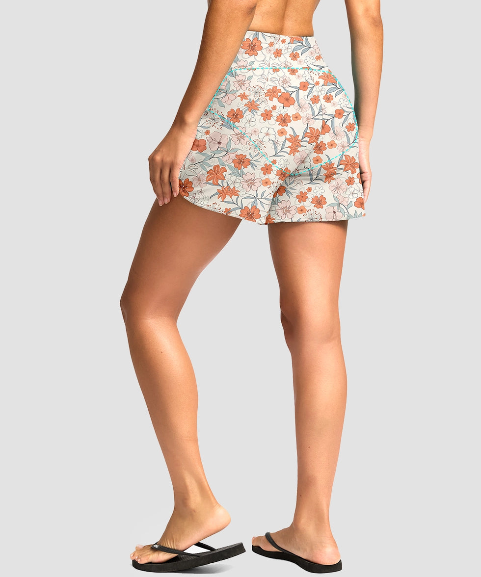 g-drykit™ high waisted pocket swim shorts in orange flower - on model back view