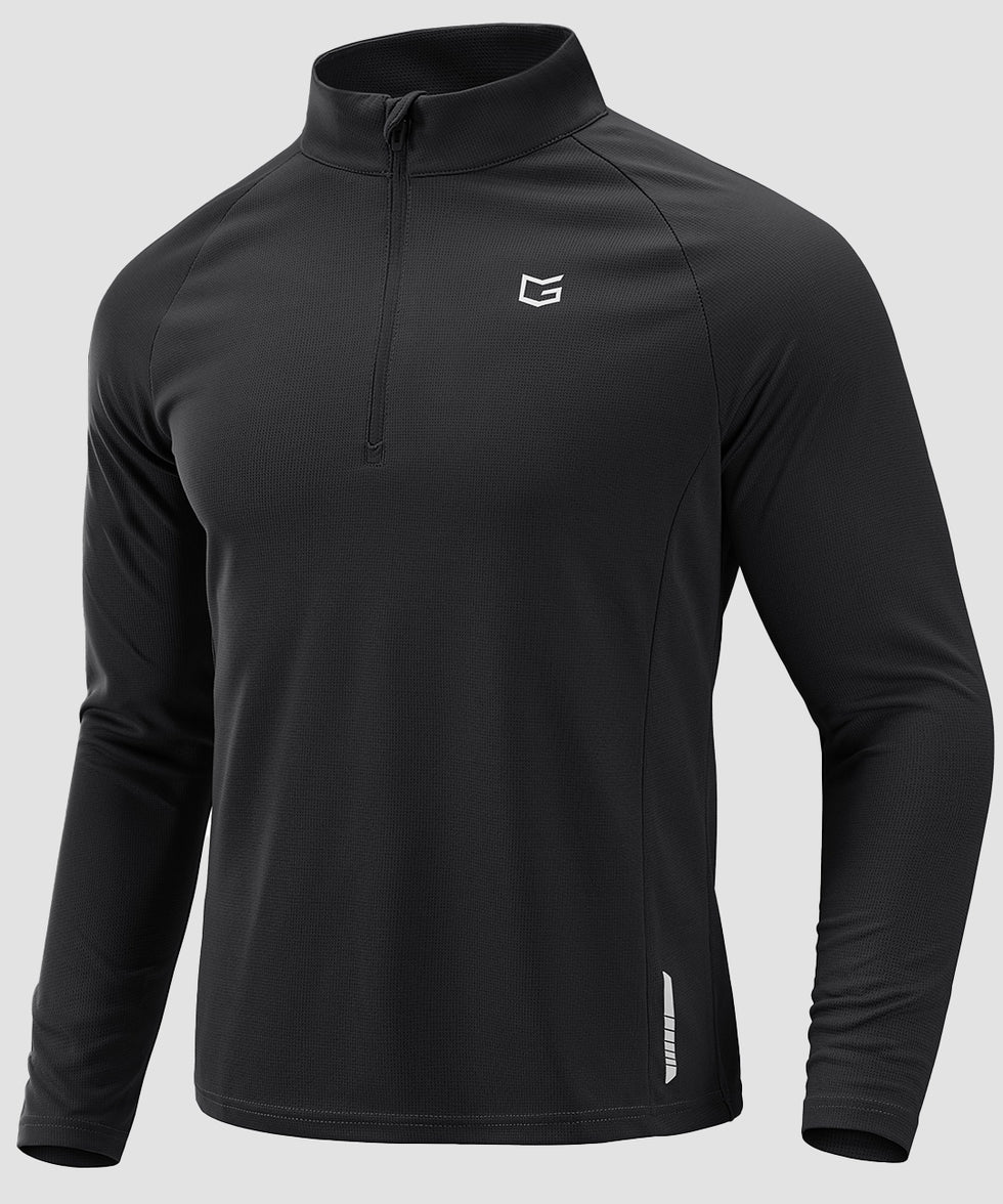 half zip pullover long sleeve in black - front view