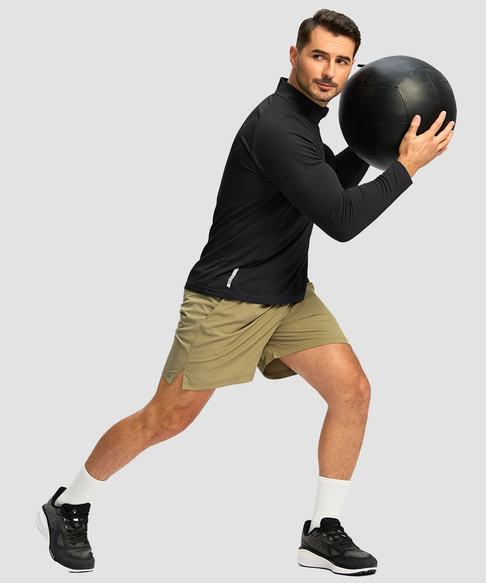 half zip pullover long sleeve in black - on model workout view