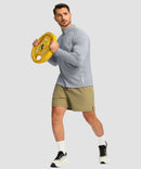 half zip pullover long sleeve in cloudy gray - on model workout view