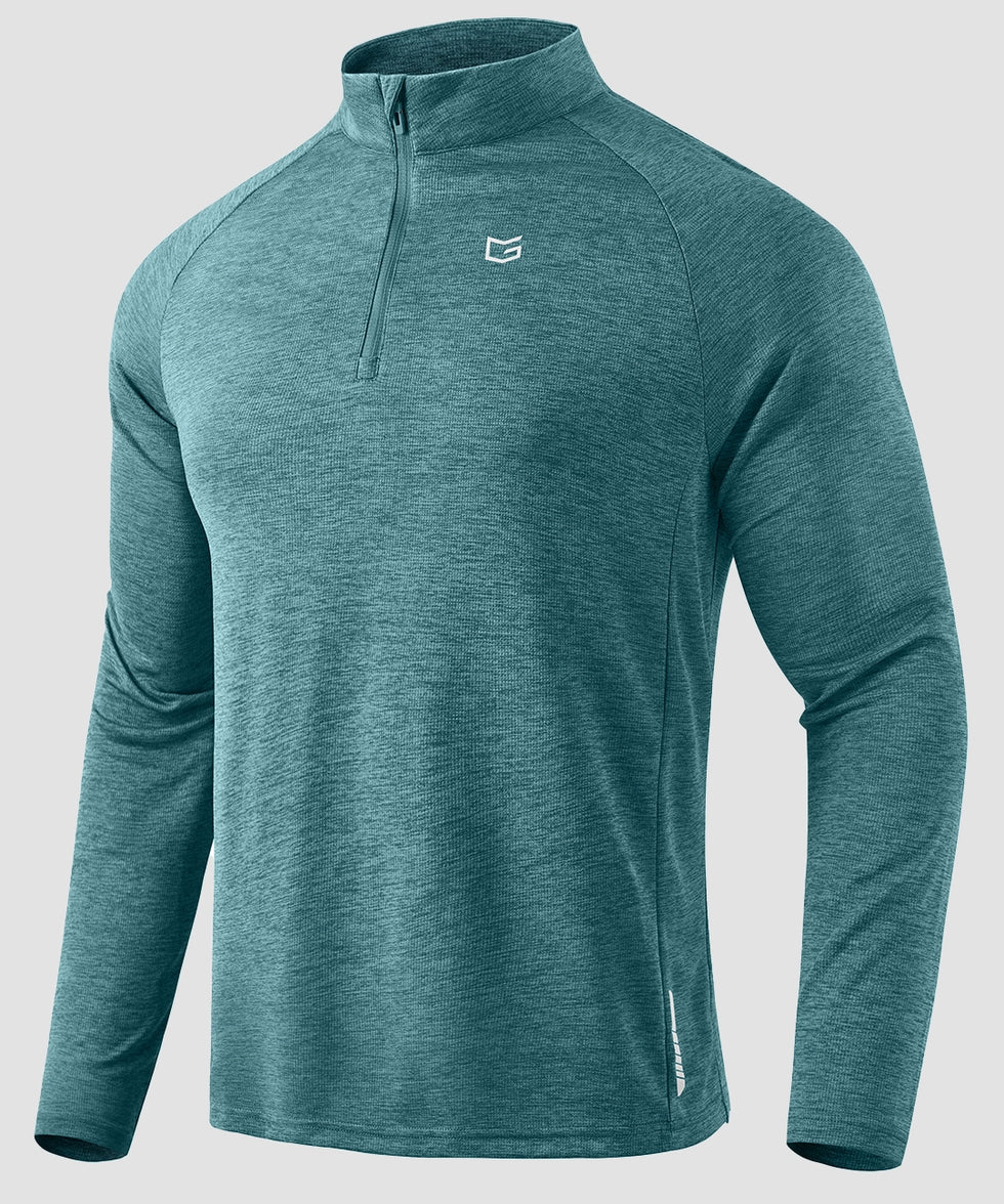 half zip pullover long sleeve in harbor blue - front view