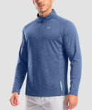 half zip pullover long sleeve in indigo blue - on model front view