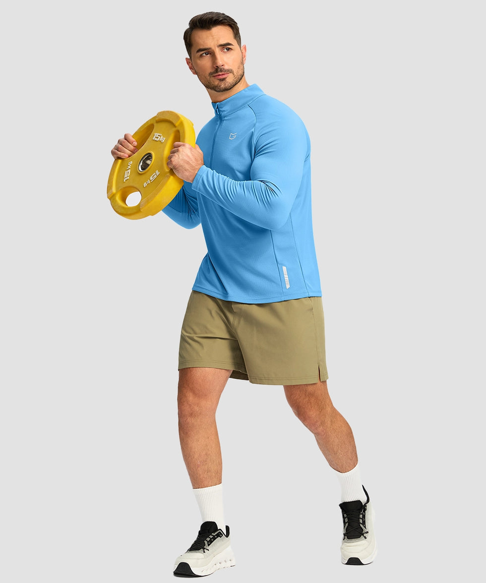 half zip pullover long sleeve in lake blue - on model workout view