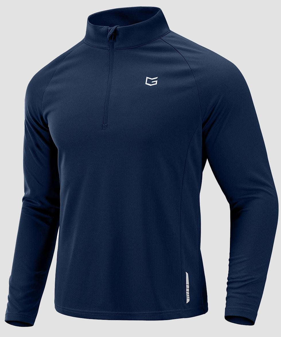 half zip pullover long sleeve in navy - front view