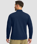 half zip pullover long sleeve in navy - on model back view