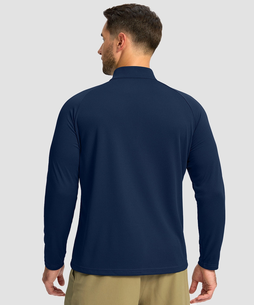 half zip pullover long sleeve in navy - on model back view