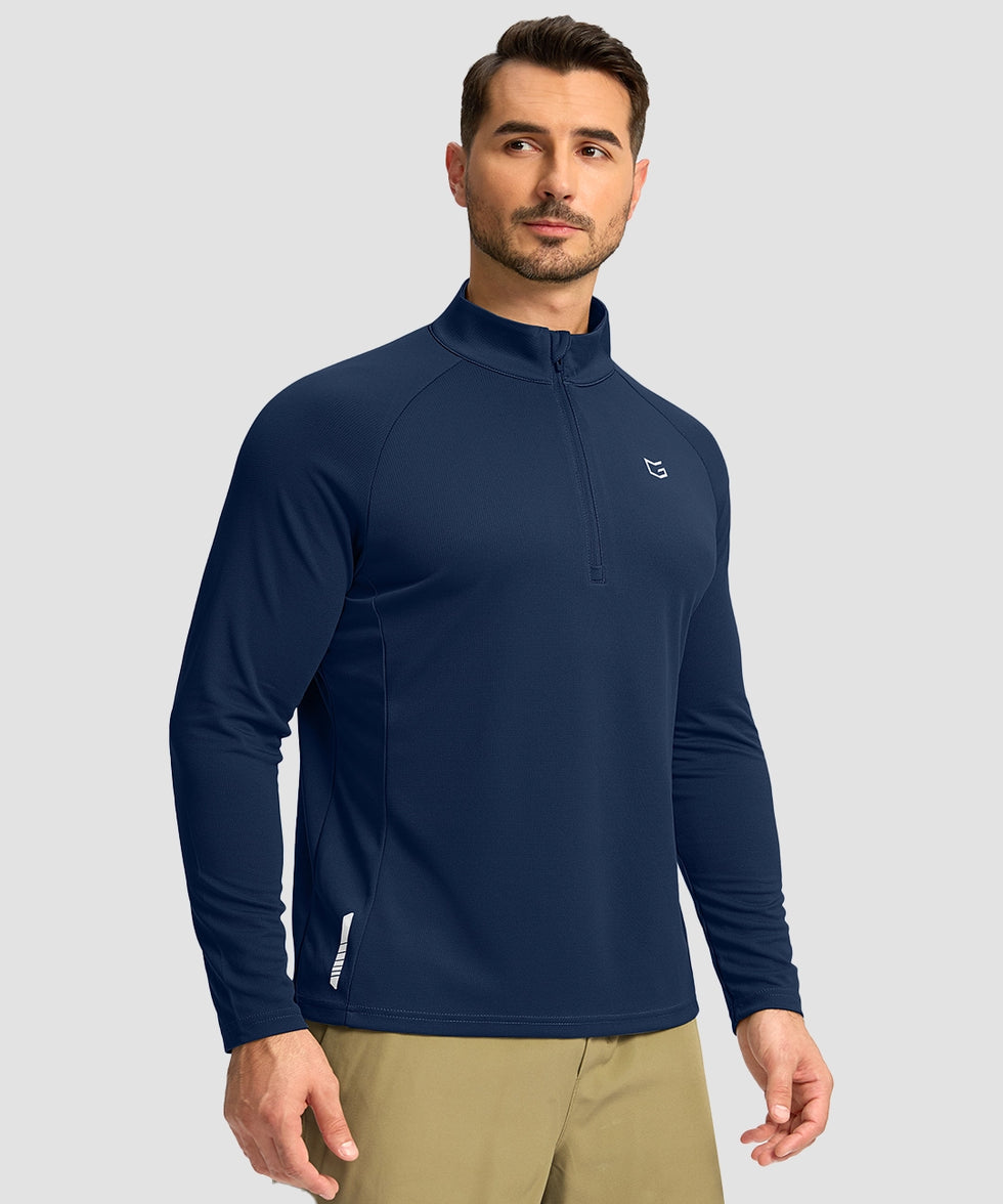 half zip pullover long sleeve in navy - on model front view