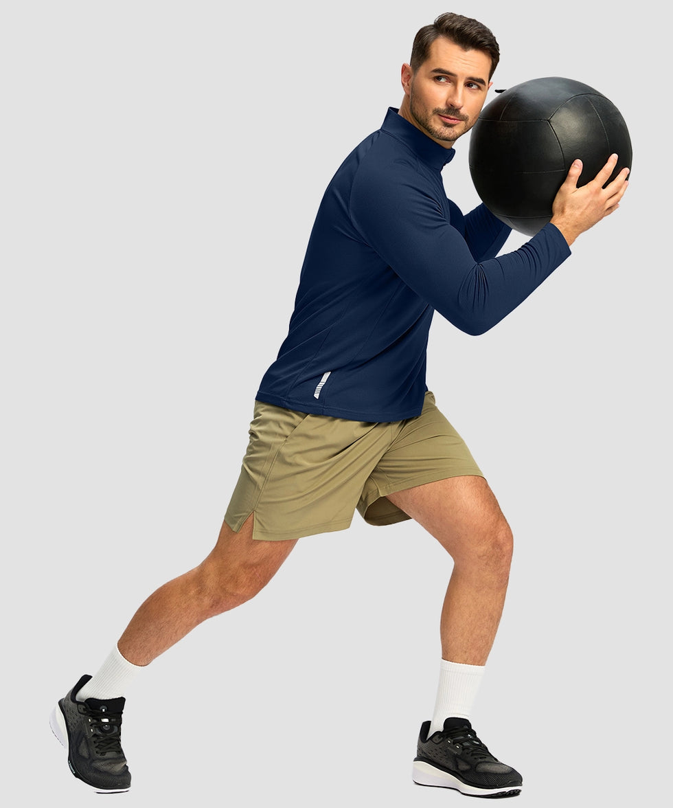half zip pullover long sleeve in navy - on model workout view