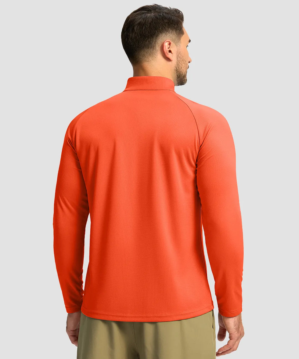 half zip pullover long sleeve in orange - back view