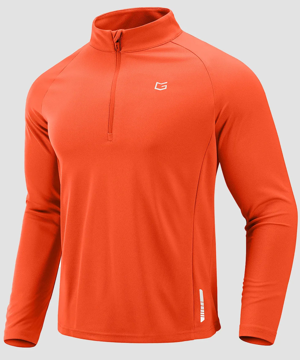 half zip pullover long sleeve in orange - front view
