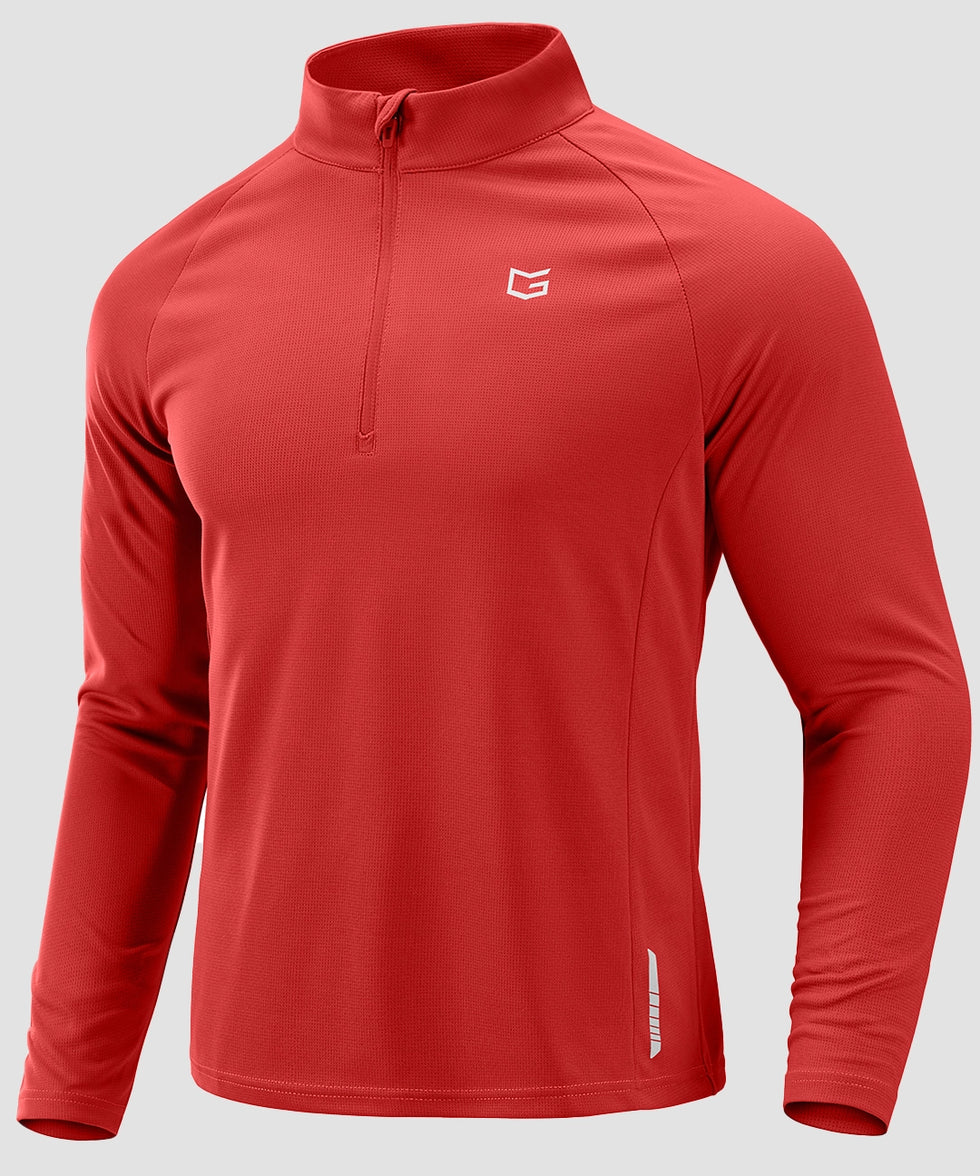 half zip pullover long sleeve in savannah red - front view