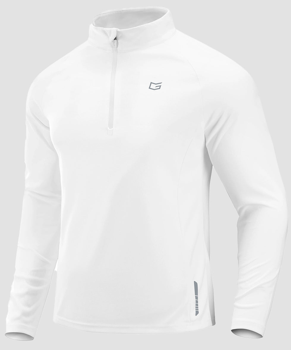 half zip pullover long sleeve in white - front view