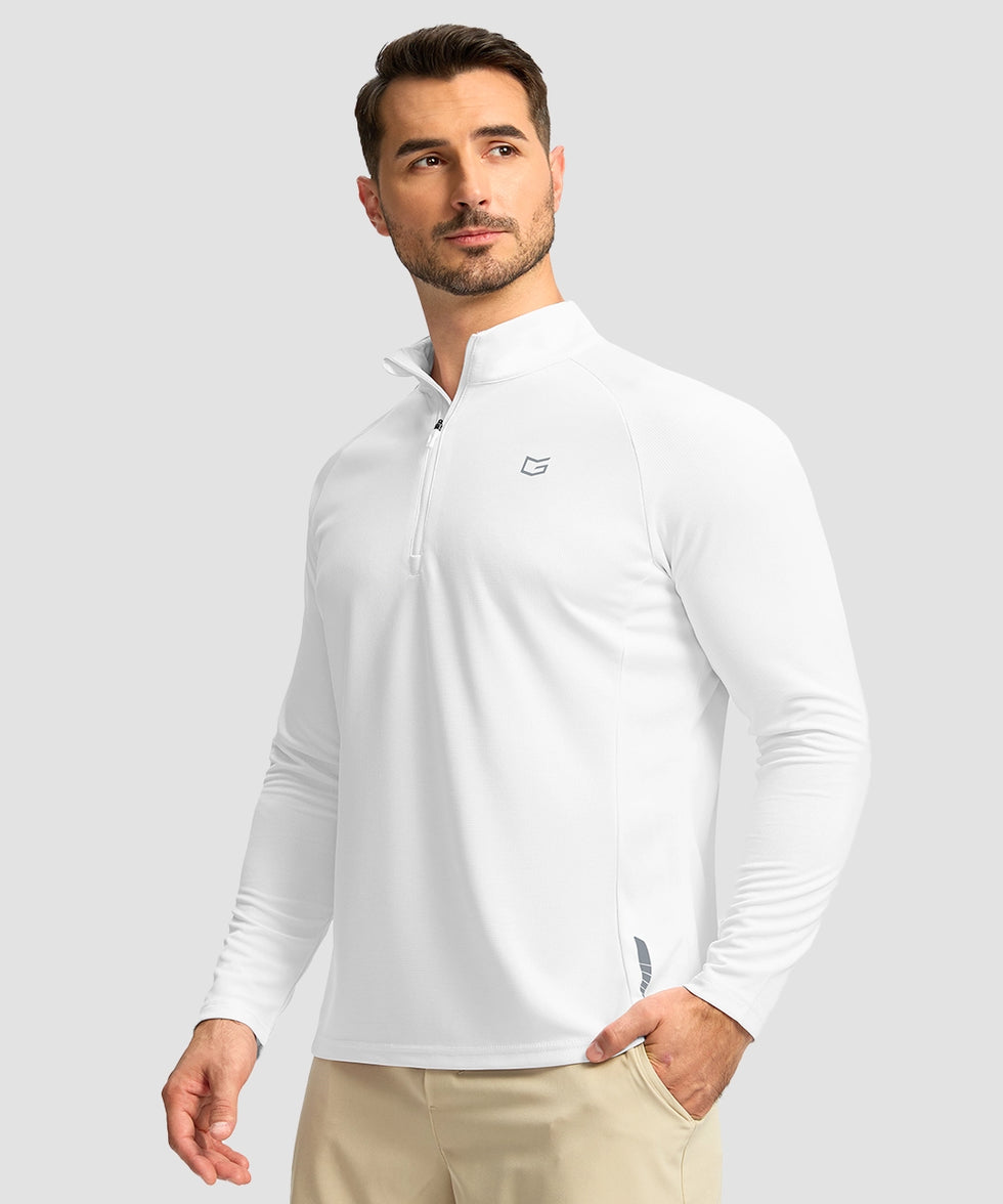 half zip pullover long sleeve in white - on model front view