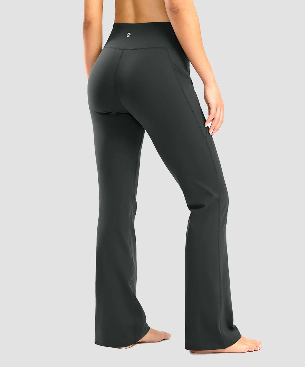 high waist flare leggings in dark gray - back view