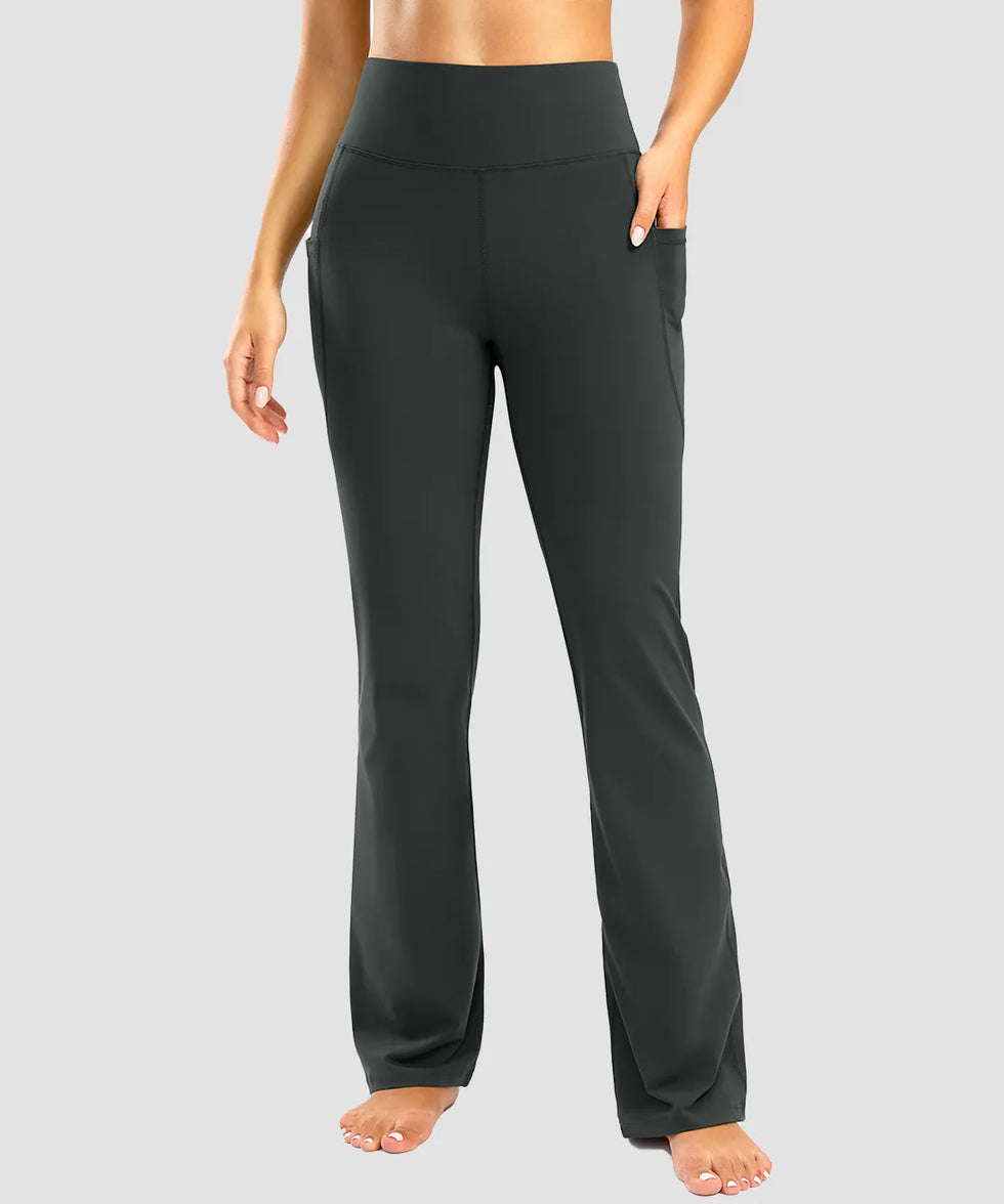 high waist flare leggings in dark gray - front view