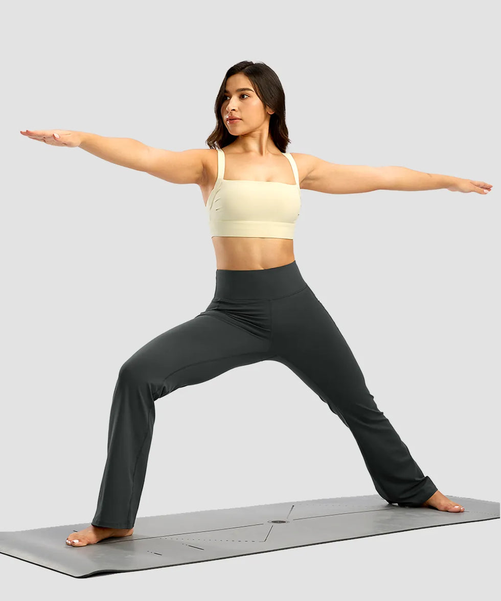 high waist flare leggings in dark gray - on model view