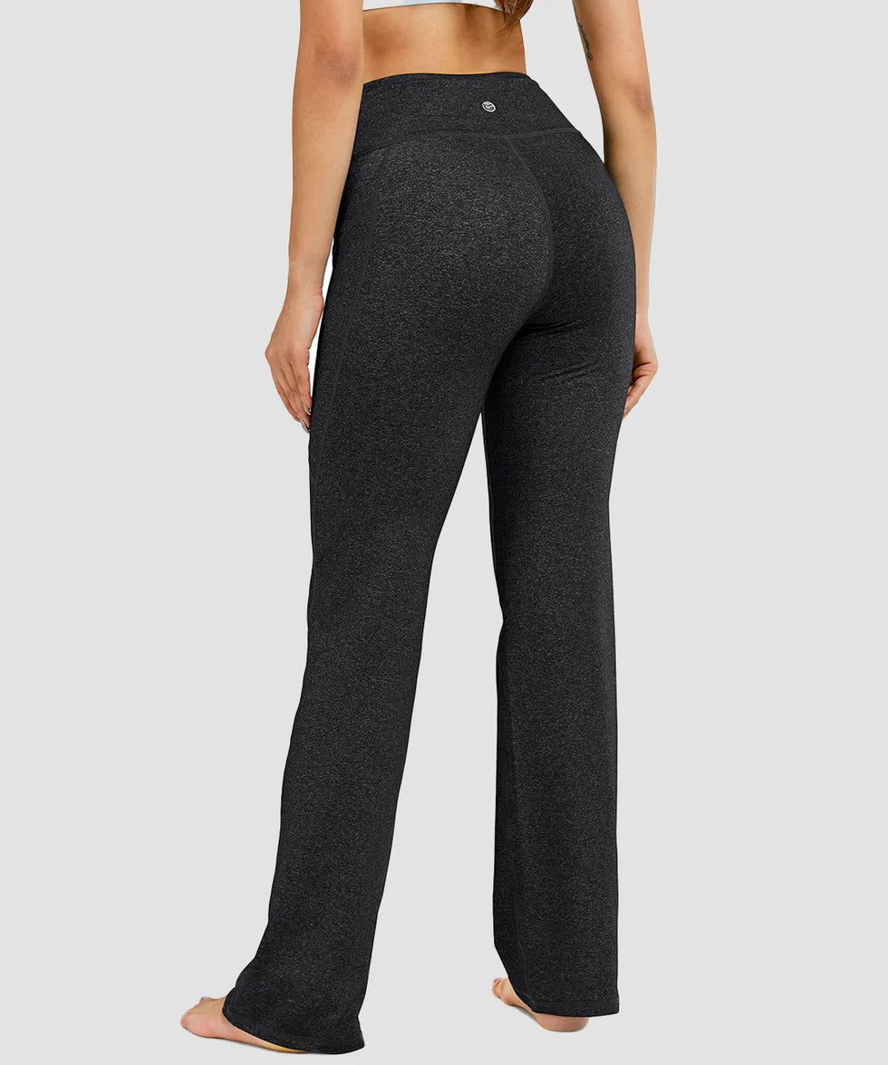 high waist flare leggings in heather charcoal - back view