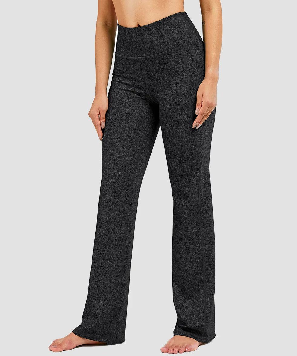 high waist flare leggings in heather charcoal - front view