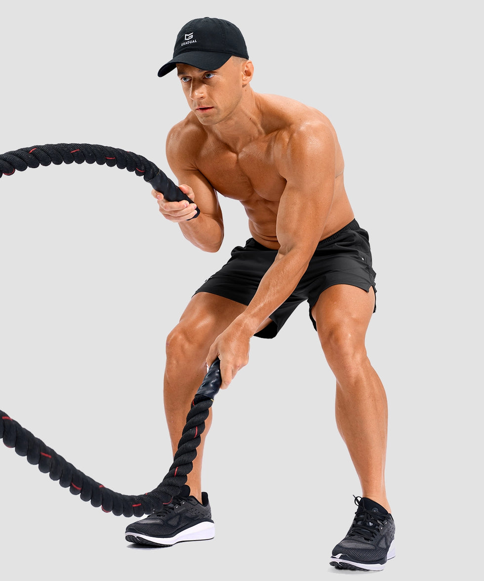 lightweight 5" pocketed athletic shorts in black - on model view