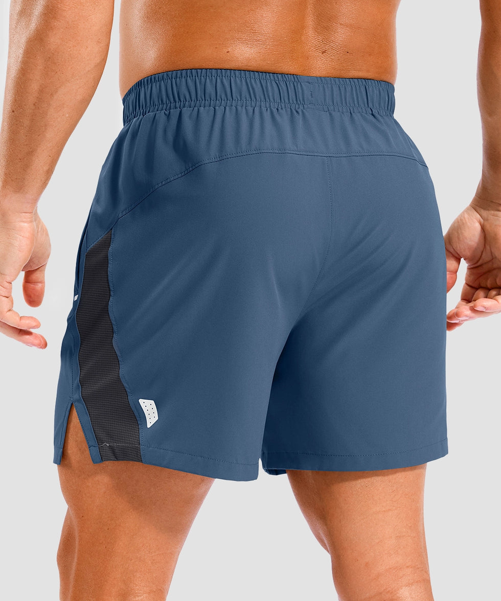 lightweight 5" pocketed athletic shorts in gray blue - back view