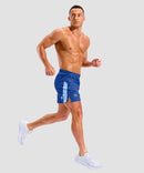lightweight 5" pocketed athletic shorts in royal blue - on model side view