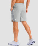 lightweight 7" pocketed athletic shorts in bright gray - on model back view