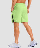 lightweight 7" pocketed athletic shorts in bright green - on model back view