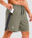 lightweight 7" pocketed athletic shorts in gray sage - pocket detail view