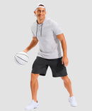 lightweight 9" pocketed athletic shorts in black - on model view