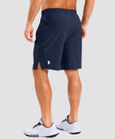 lightweight 9" pocketed athletic shorts in navy - on model back view