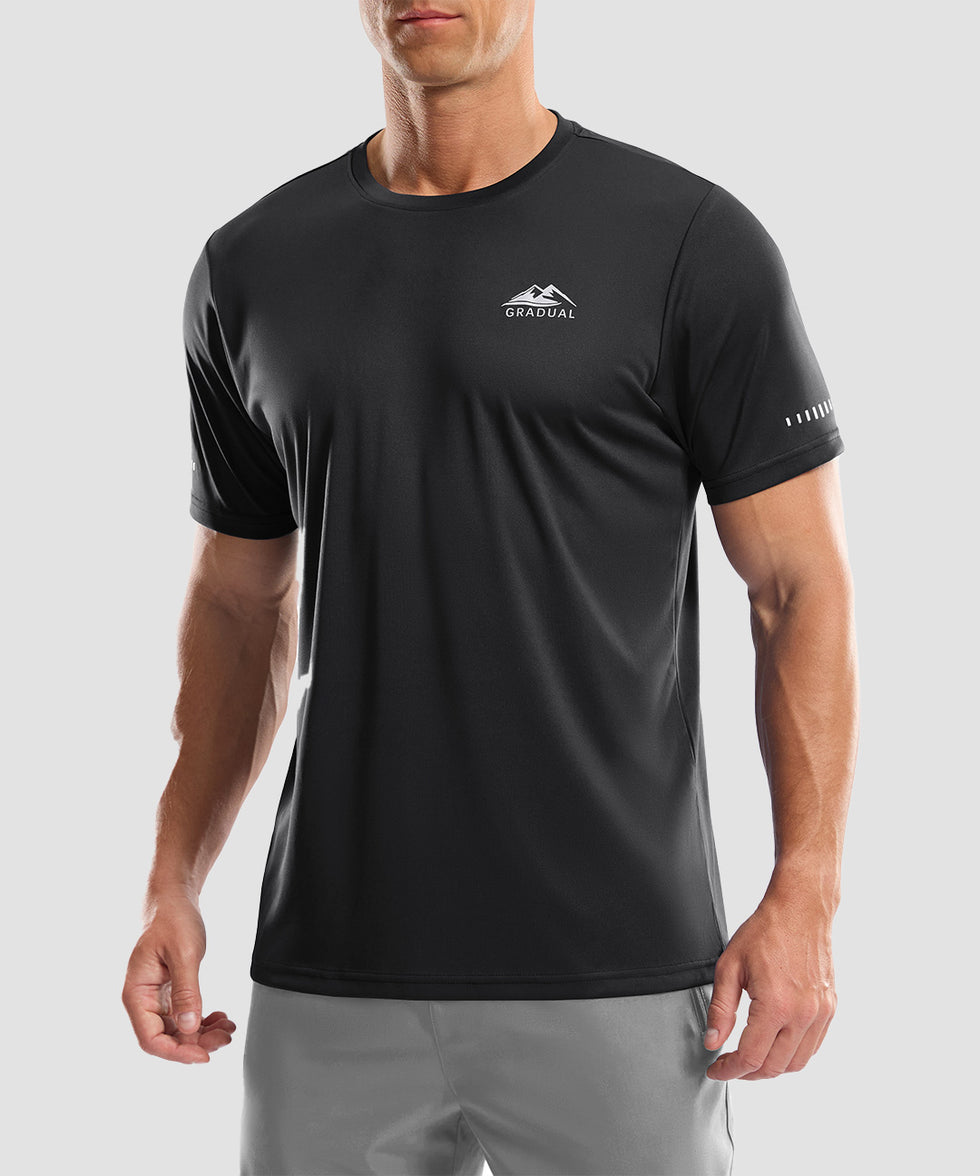 men's UV protection reflective short sleeve in black - front view