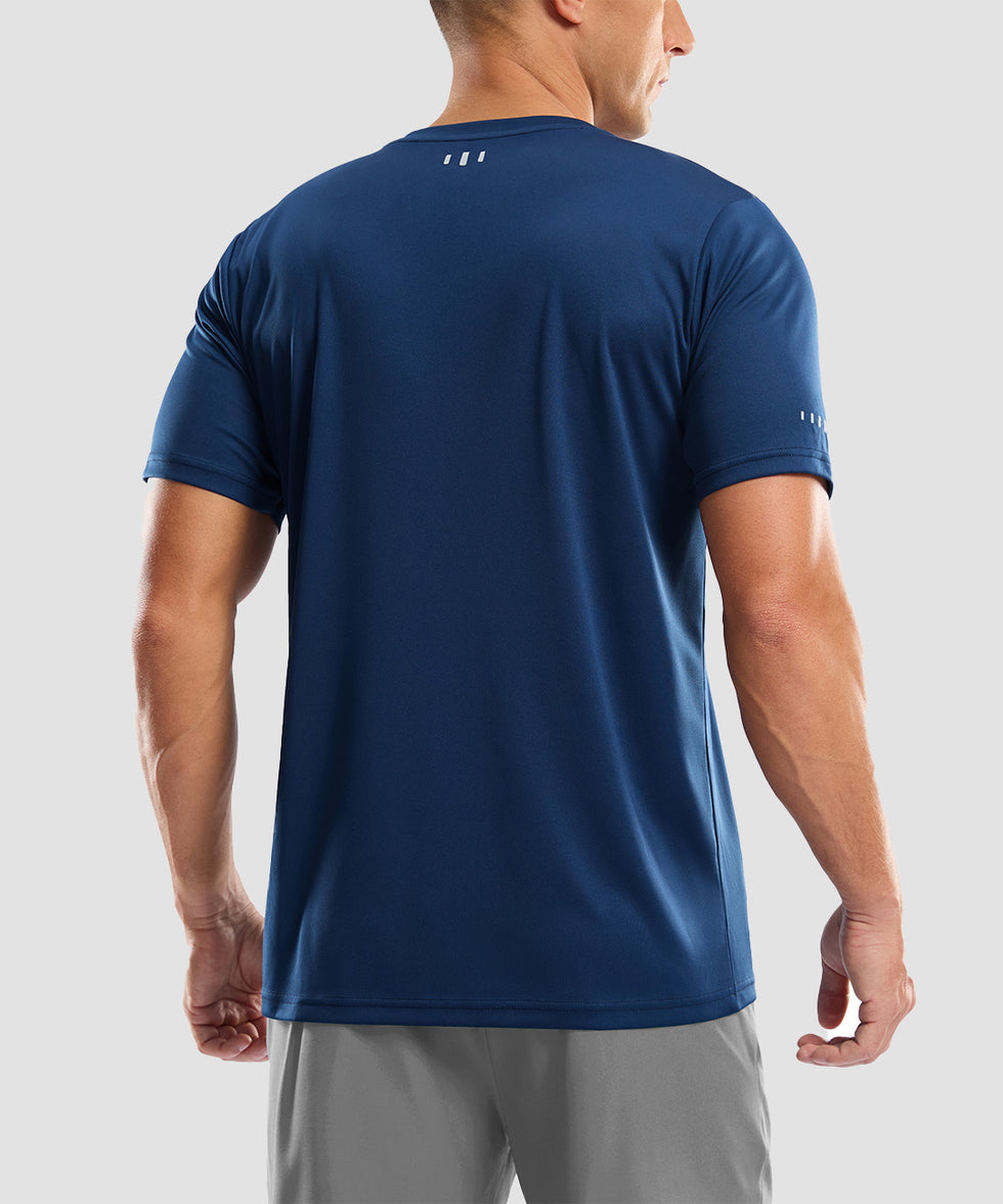 men's UV protection reflective short sleeve in dark blue - back view