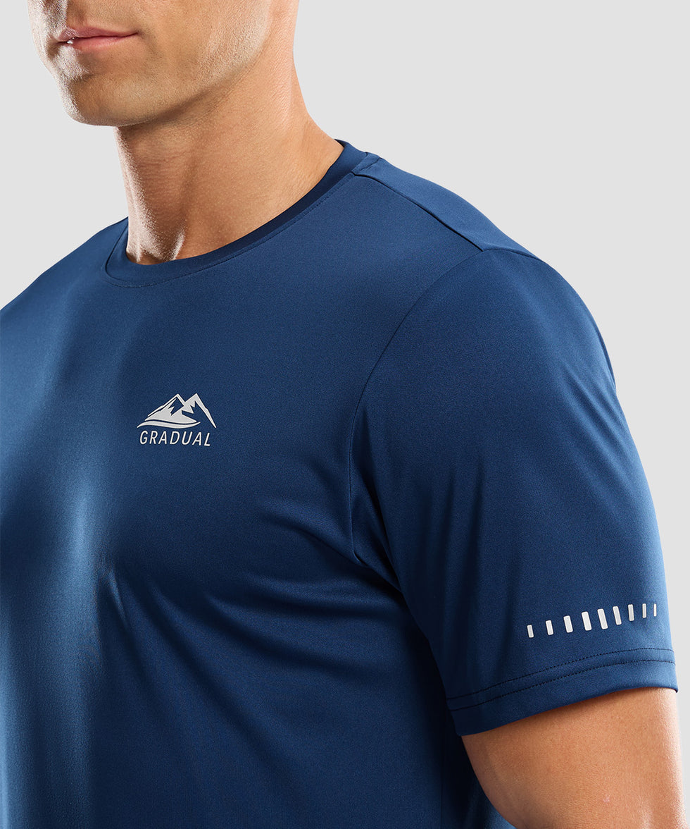 men's UV protection reflective short sleeve in dark blue - reflective detail
