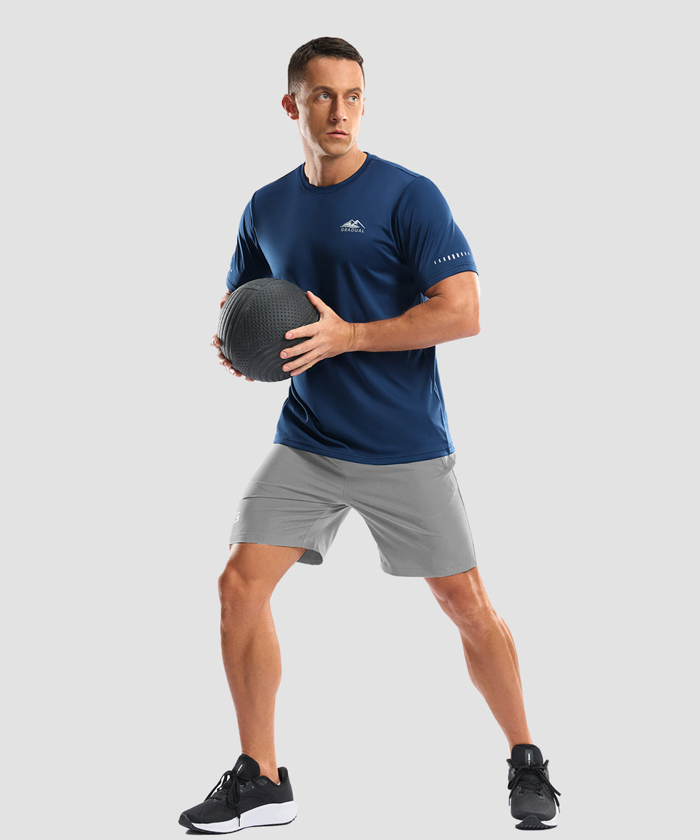 men's UV protection reflective short sleeve in dark blue - side view
