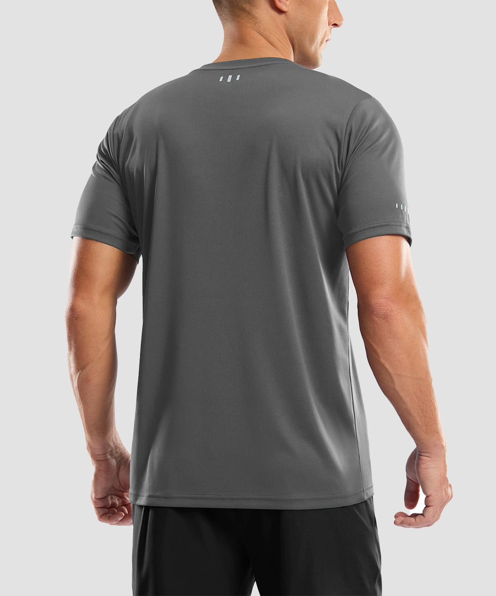men's UV protection reflective short sleeve in dark gray - back view