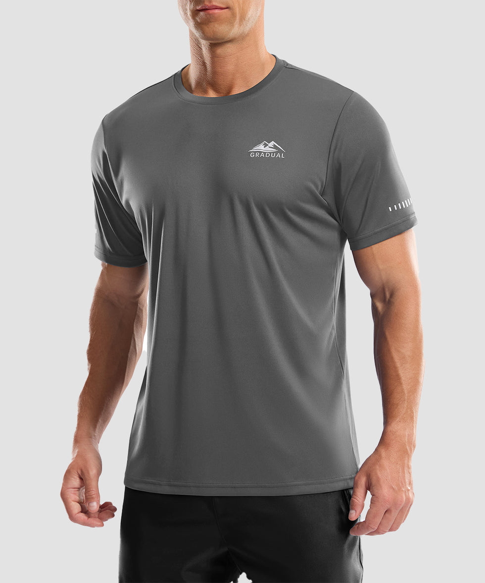 men's UV protection reflective short sleeve in dark gray - front view