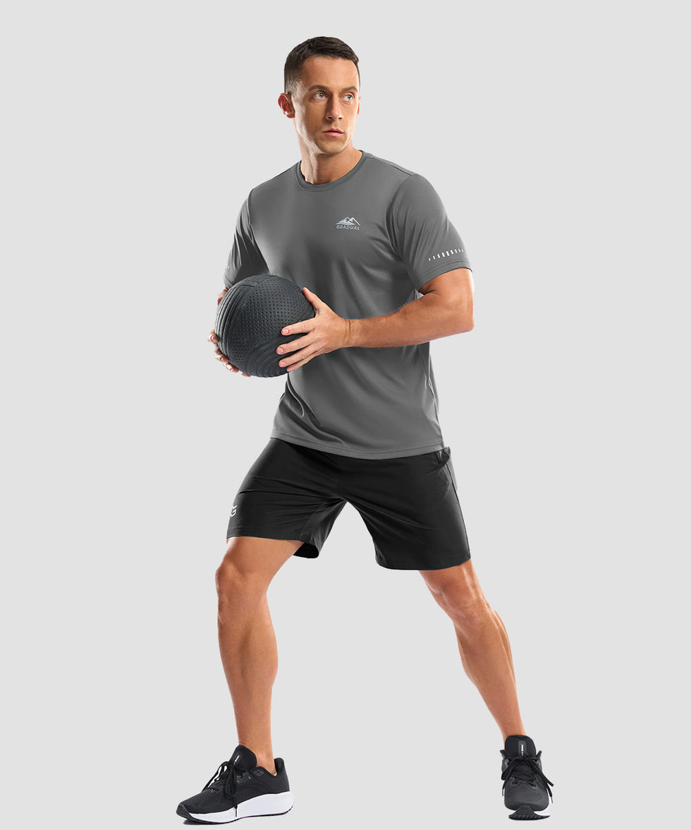 men's UV protection reflective short sleeve in dark gray - side view