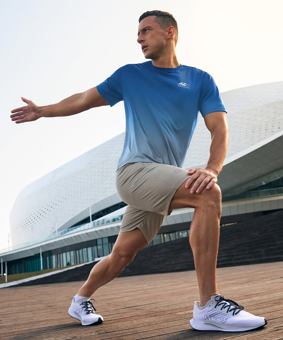men's UV protection reflective short sleeve in gradient blue white - matching outfits view