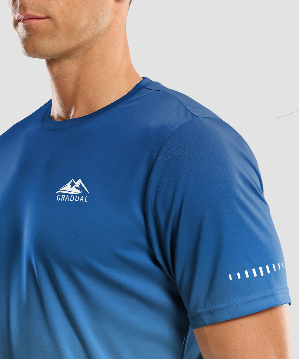 men's UV protection reflective short sleeve in gradient blue white - reflective detail