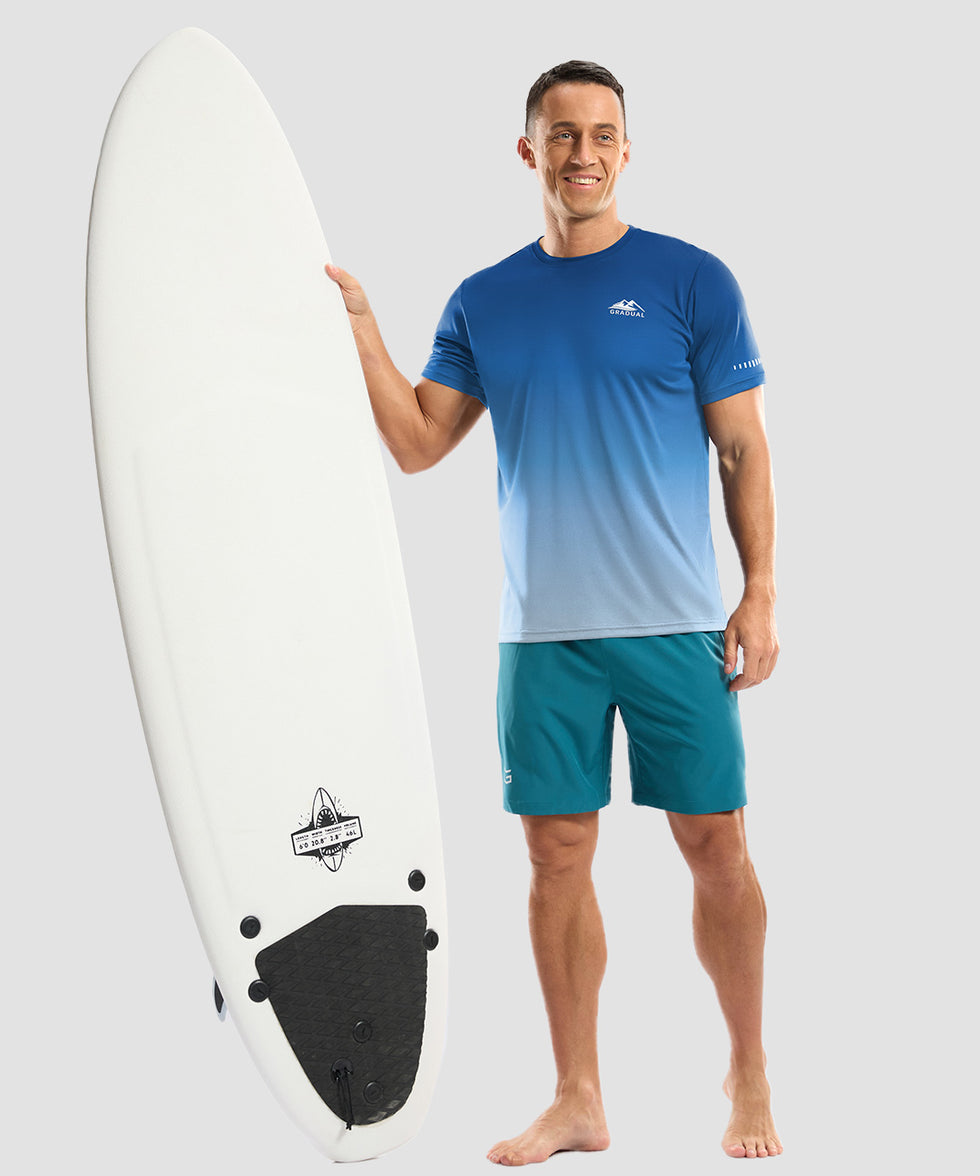 men's UV protection reflective short sleeve in gradient blue white - side view