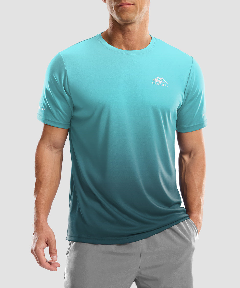 men's UV protection reflective short sleeve in gradient green gray - front view