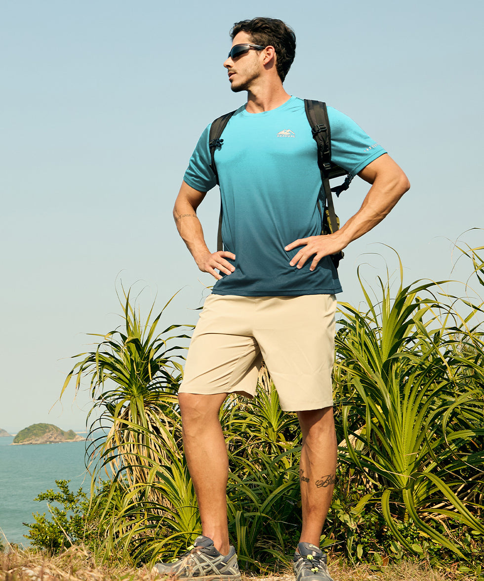 men's UV protection reflective short sleeve in gradient green gray - matching outfits view