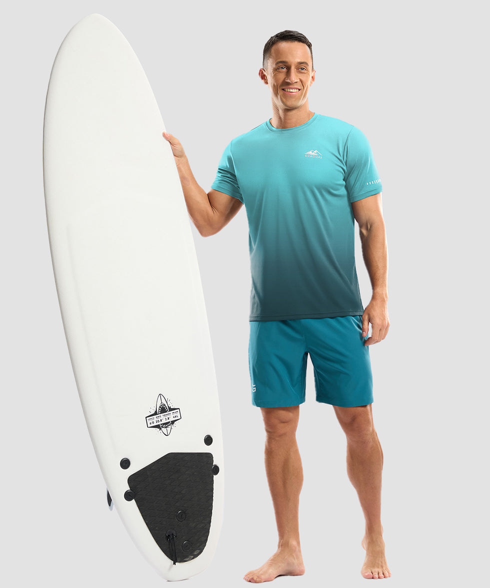 men's UV protection reflective short sleeve in gradient green gray - side view