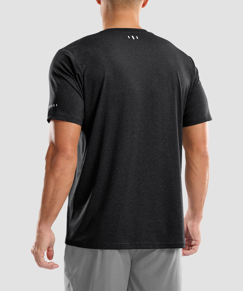 men's UV protection reflective short sleeve in heather black - back view