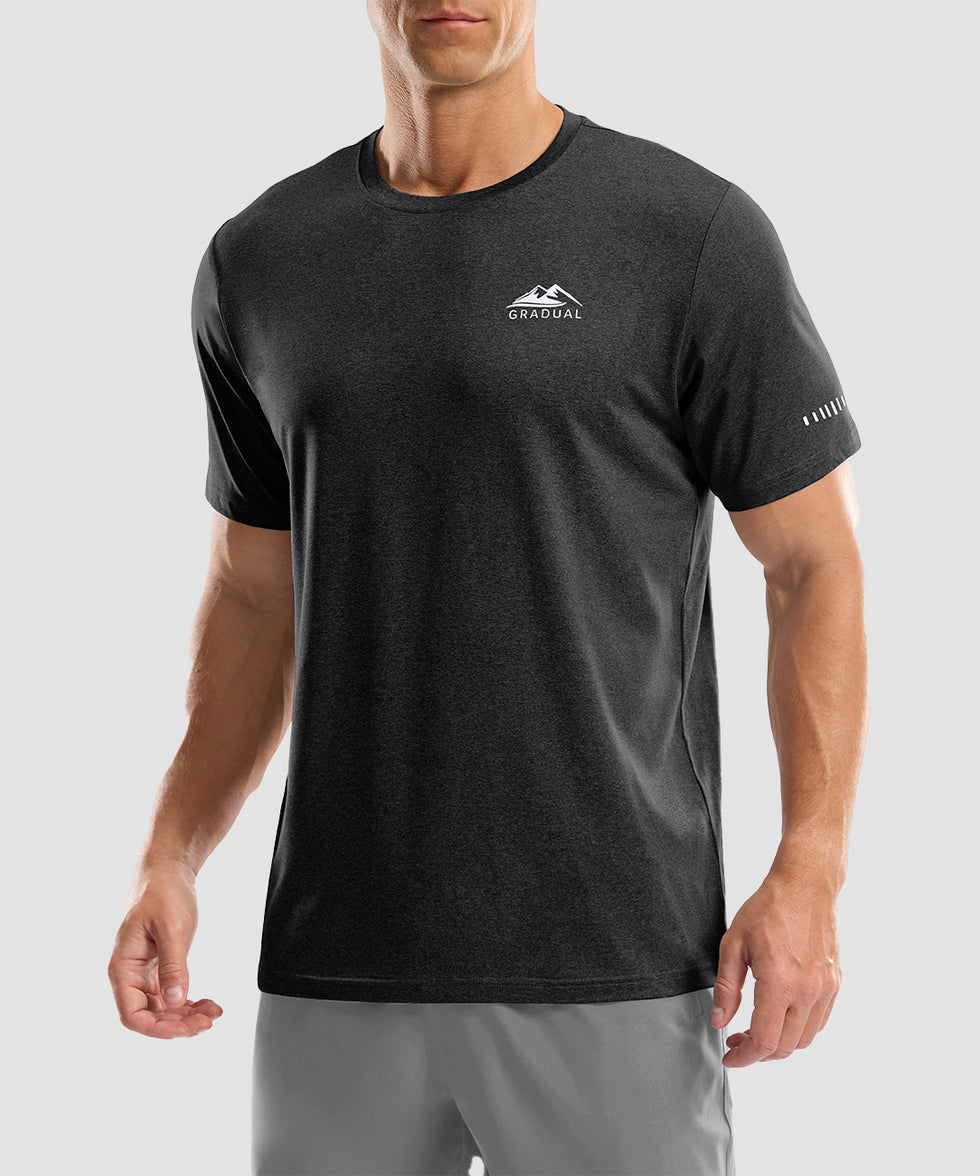 men's UV protection reflective short sleeve in heather black - front view