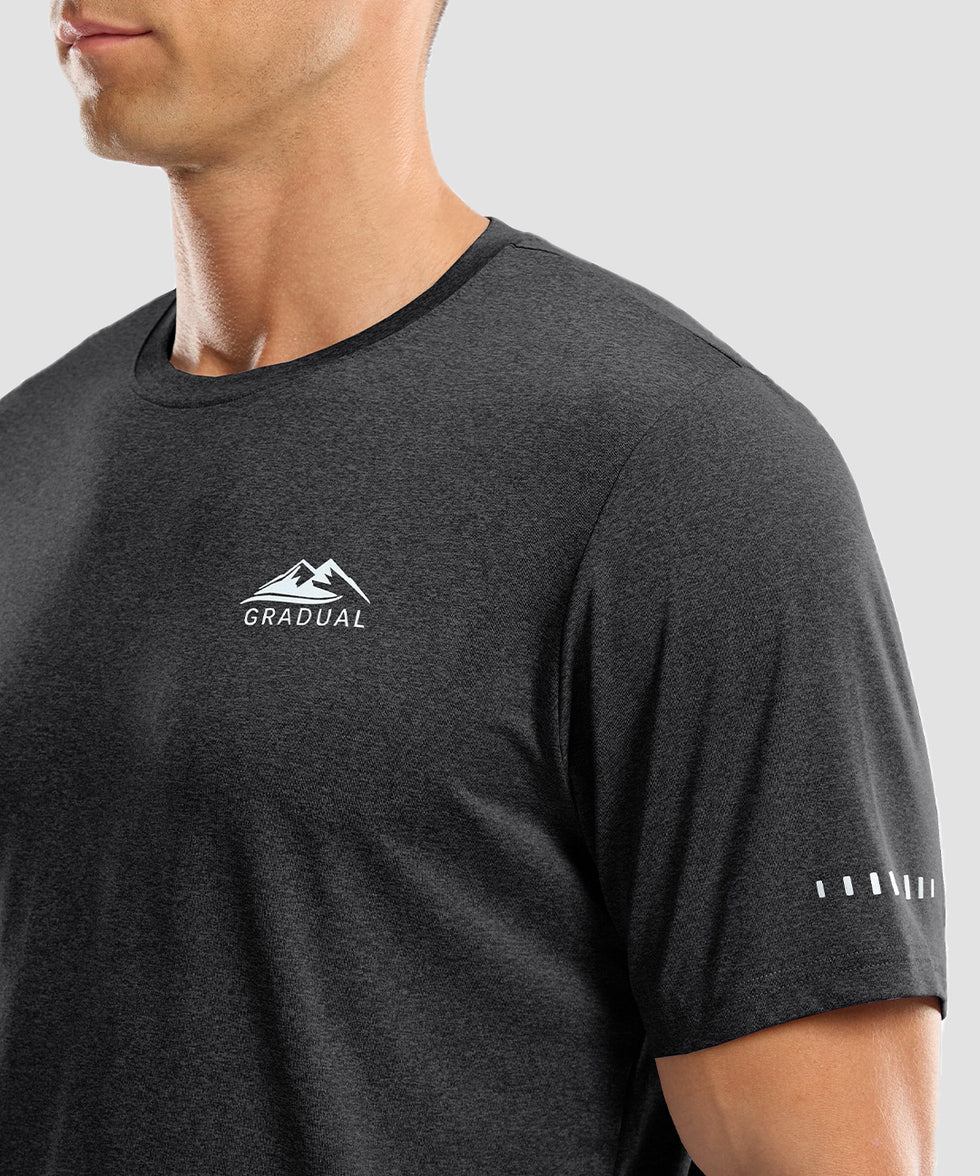 men's UV protection reflective short sleeve in heather black - reflective detail