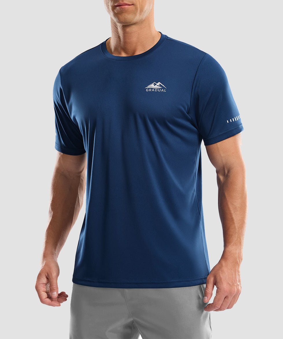 men's UV protection reflective short sleeve dark blue front